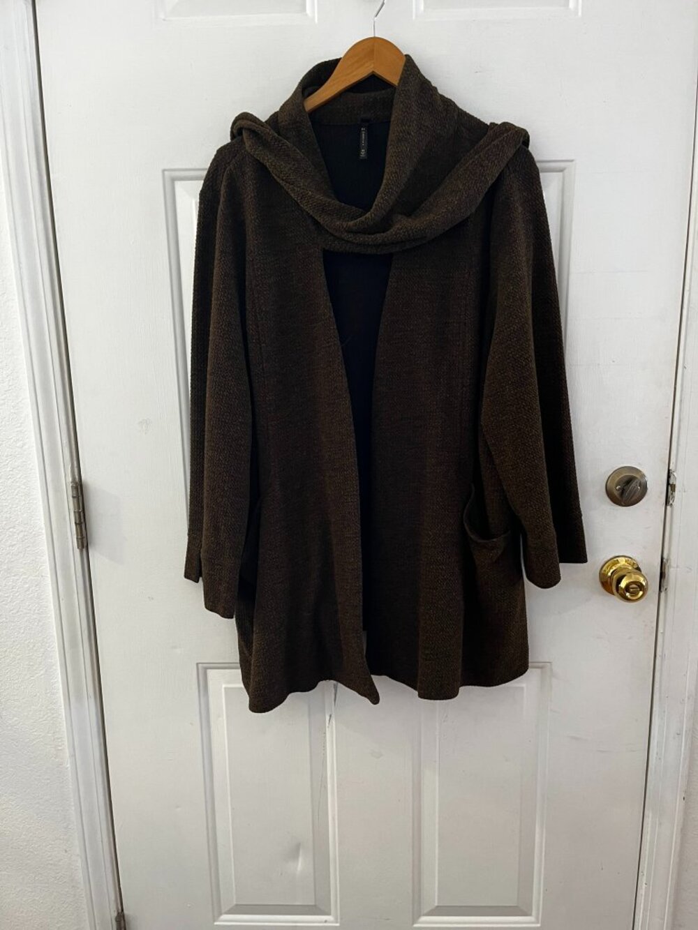IC By Connie K Woman's Plus-Size Brown Open-Front Tie Front Scarf Sweater Sz 2x